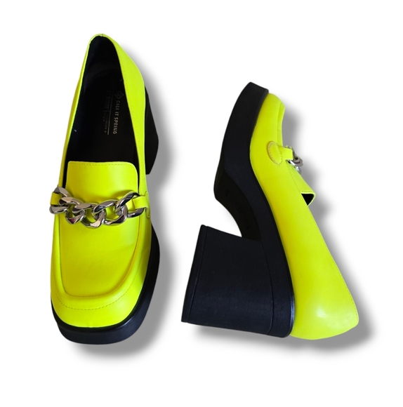 CALL IT SPRING Women's Noella Bright Green Chain Accent Vegan Platform Loafers - Picture 11 of 16